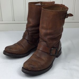 Frye Cognac Distress Rogan Buckle Engineer